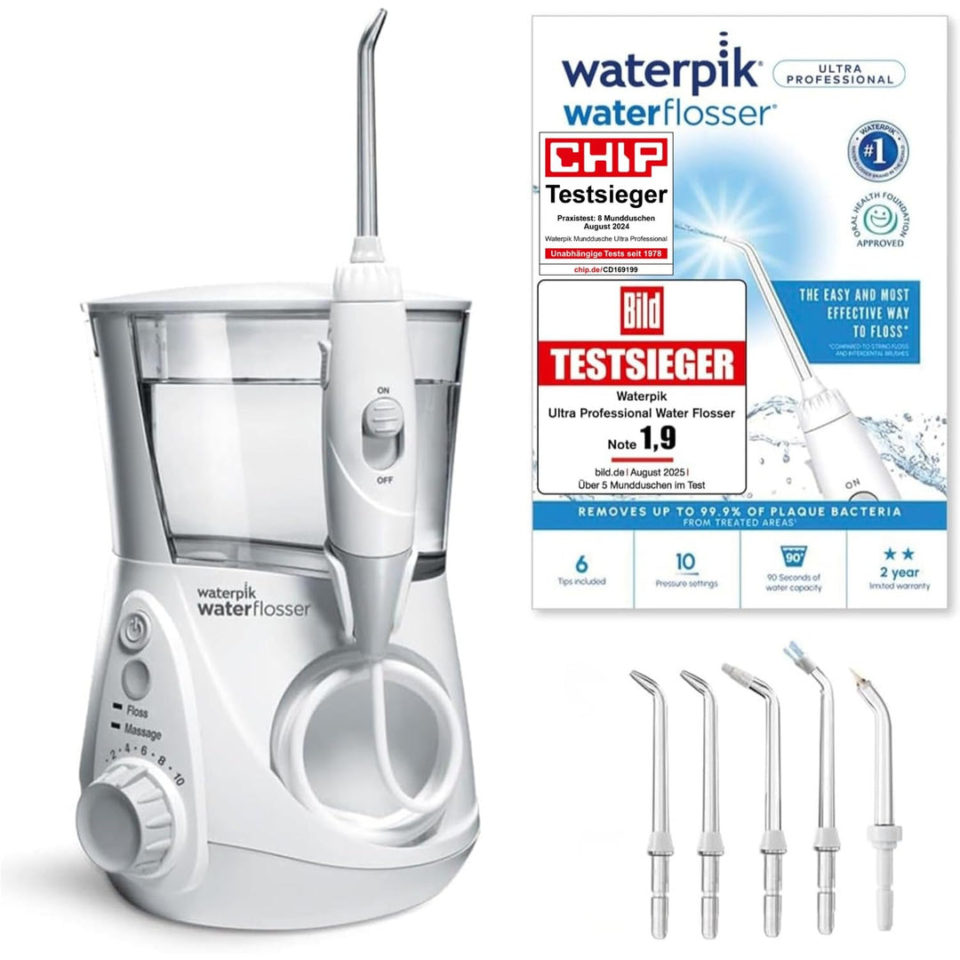 Waterpik Ultra Professional Waterflosser feststehende Munddusche mit 7 Aufsätzen, Druckbereich von 0