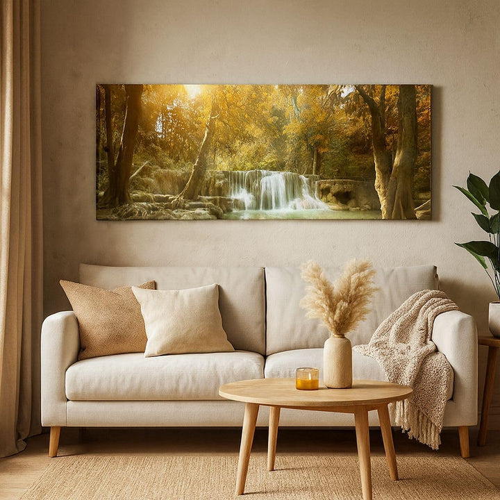 Panorama Bilder auf Leinwand Park Wasserfall Wasser Leinwandbild 90x30cm Wandbilder Dekoration Wohnz