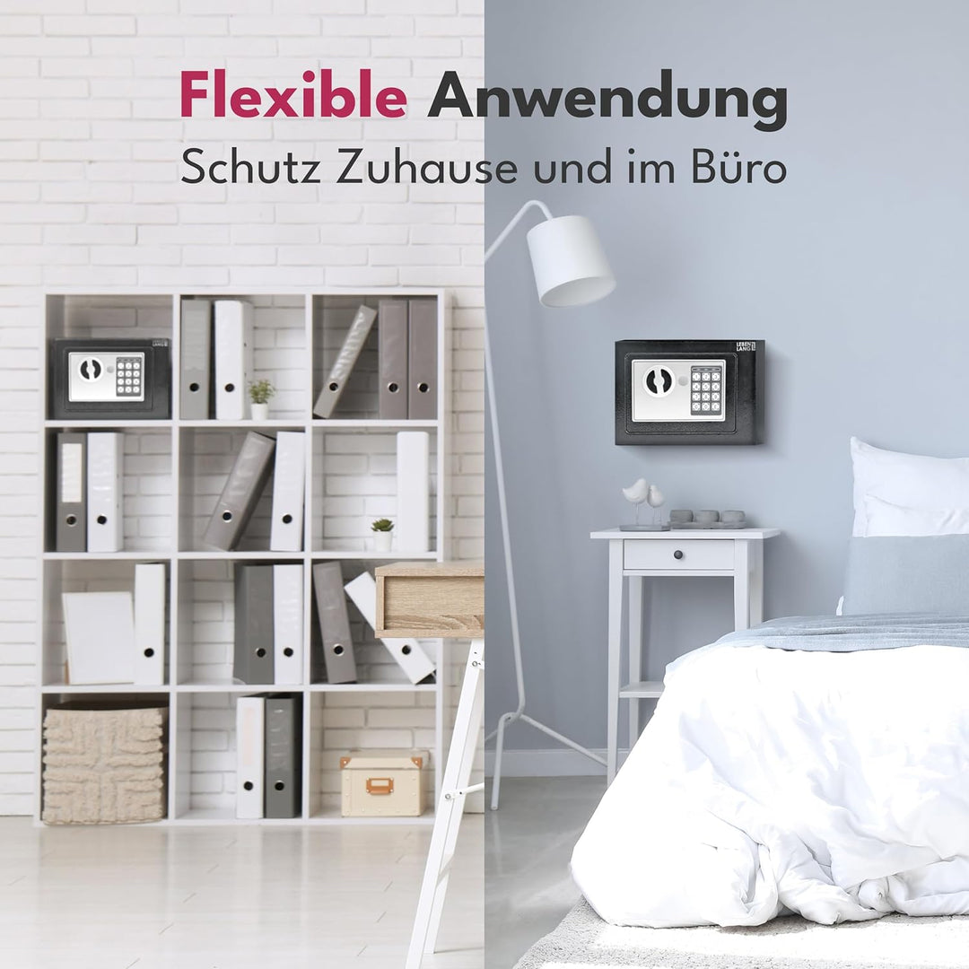 LEBENLANG 5L Safe Tresor für Zuhause - Inkl. Feuerfester Dokumententasche &amp; Notschlüssel I Schranktr