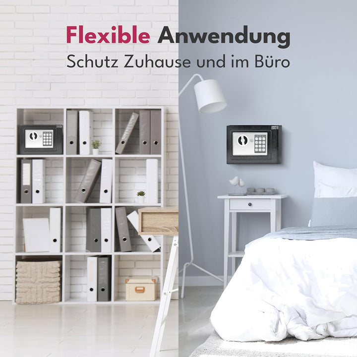 LEBENLANG 5L Safe Tresor für Zuhause - Inkl. Feuerfester Dokumententasche &amp; Notschlüssel I Schranktr
