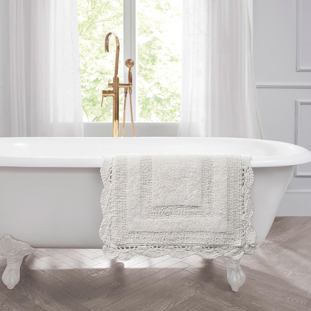 Laura Ashley Häkel-Baumwoll-Badvorleger-Set, 43 x 61 cm, elfenbeinfarben, Elfenbeinfarben