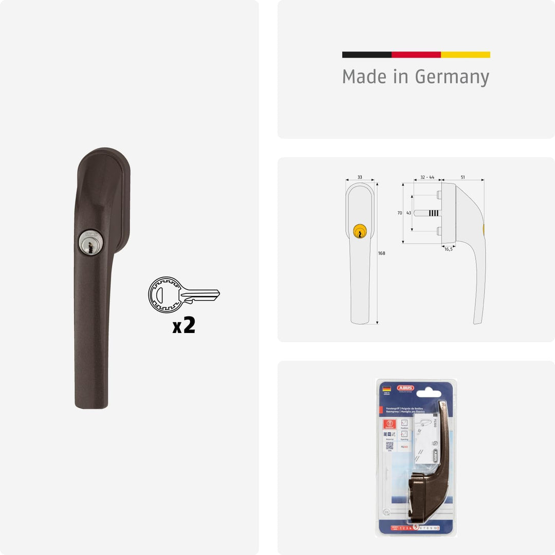 ABUS Abschliessbarer Fenstergriff FG300 - Fensterknauf mit Druckzylinder, verschiedenschliessend - A