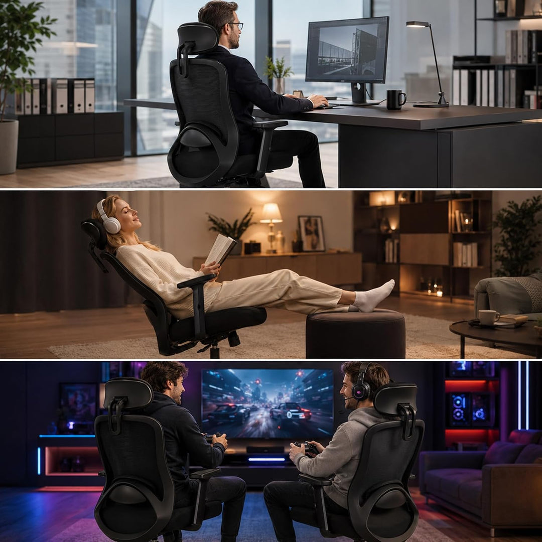 Bürostuhl, Ergonomischer Bürostuhl mit Verstellbarer 4D Lendenwirbelstütze, Schreibtischstuhl mit Ko