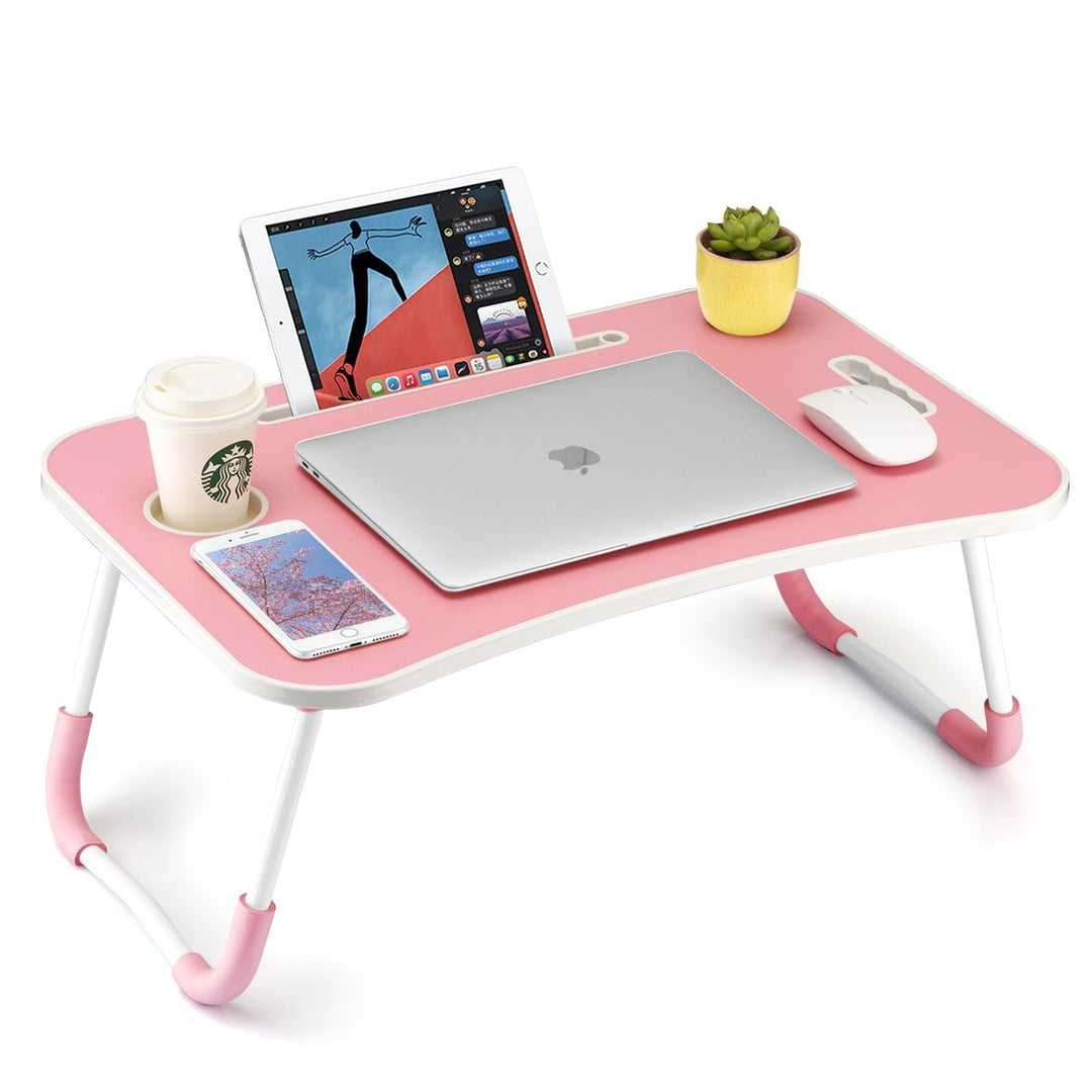 Faltbarer Laptoptisch, tragbarer Schossschreibtisch, Betttisch, Laptopständer mit Getränkehalter & T