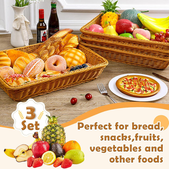 3er Set Brötchenkorb Geflochten Brotkorb Stapelbarer Brotkörbchen Modern Brotkörbe Hochwertiger Obst