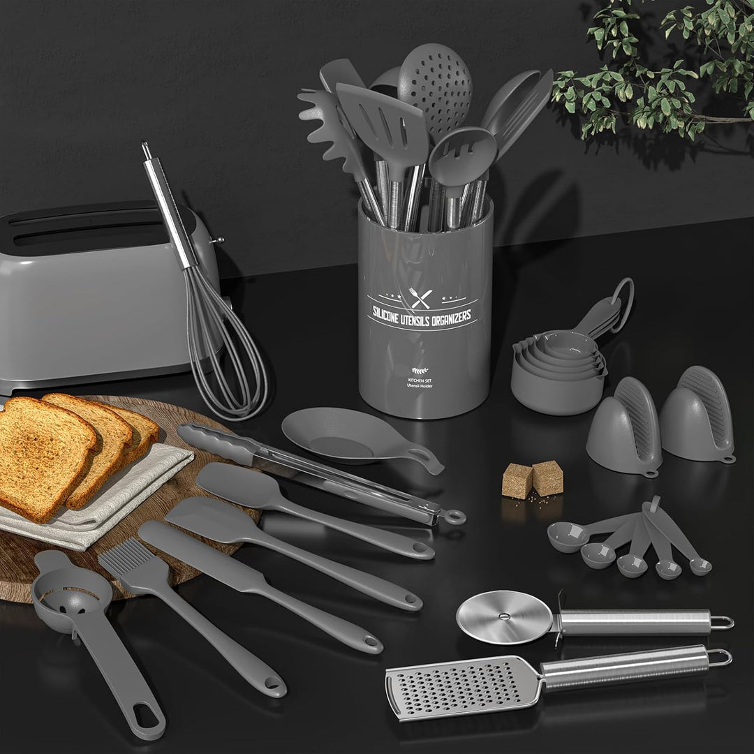 Umite Chef Silikon-Küchen-Kochutensilien-Set, 43-teilig, Silikon-Spatel mit Edelstahlgriff, antihaft