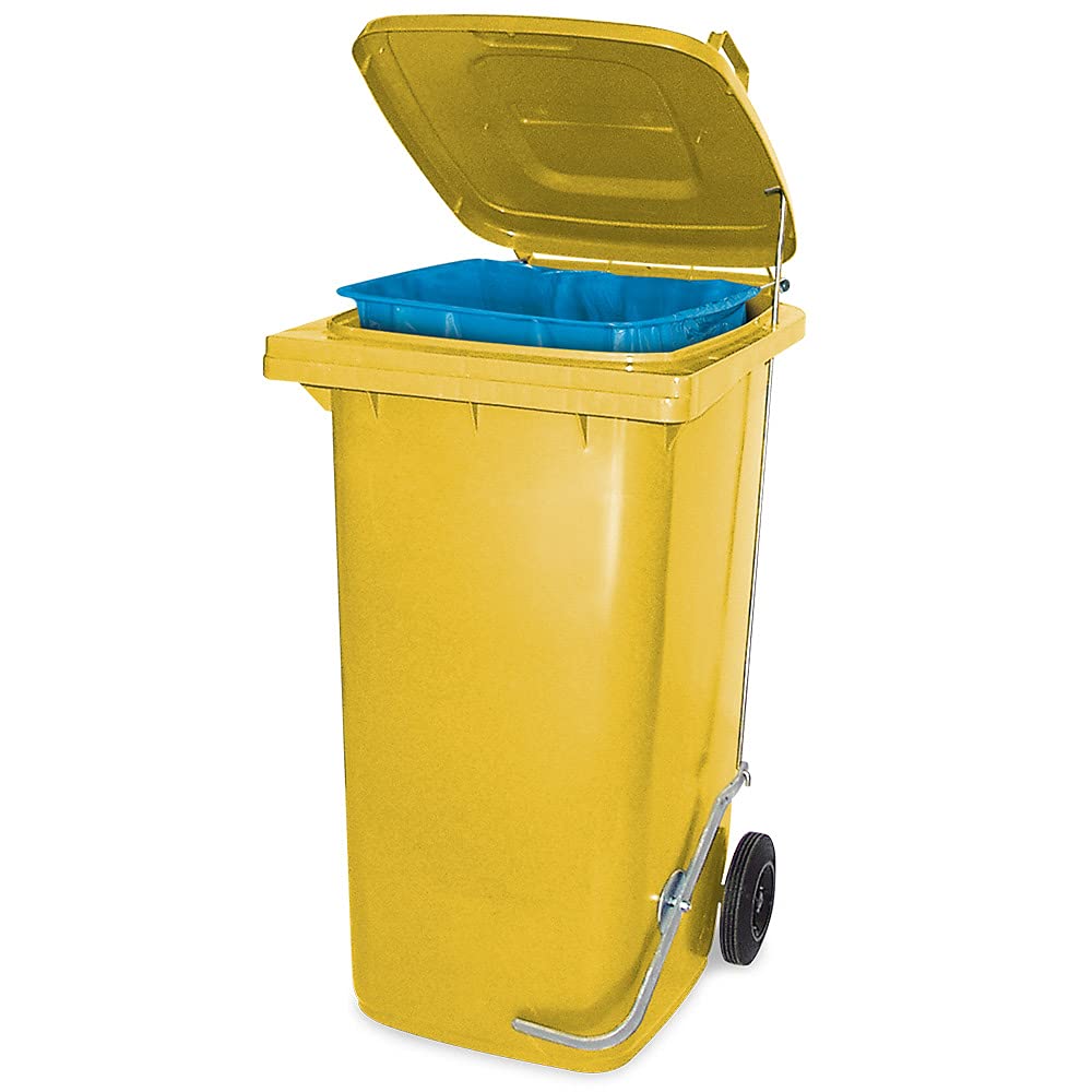 Müllbehälter mit Fusspedal und Klemmring, 80 Liter, gelb, BxTxH 445x520x930 mm