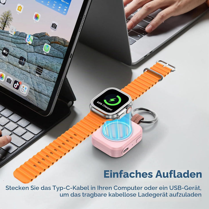 Tragbares Ladegerät für Apple Watch, iWatch-Ladegerät mit Schlüsselanhänger, 1200 mAh Magnetisches i