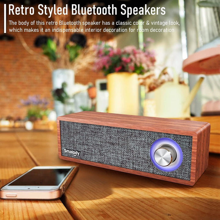 Smalody Holz Retro-Bluetooth-Lautsprecher, Tragbare Mini-Bluetooth-Lautsprecher, Vintage-Holzlautspr