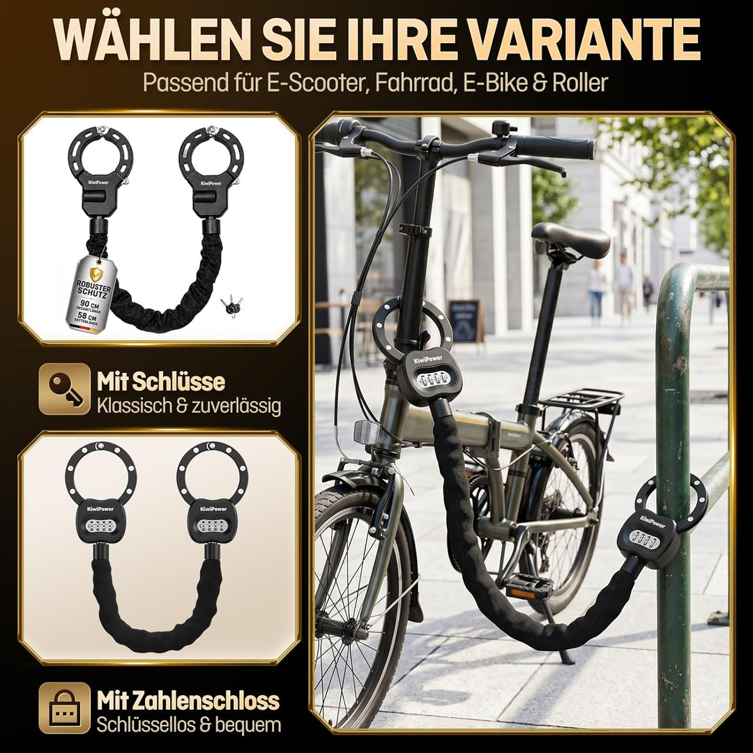 E Scooter Schloss mit Zahlenschloss, 90cm Kettenschloss mit Tasche, Handschellenschloss für E Roller