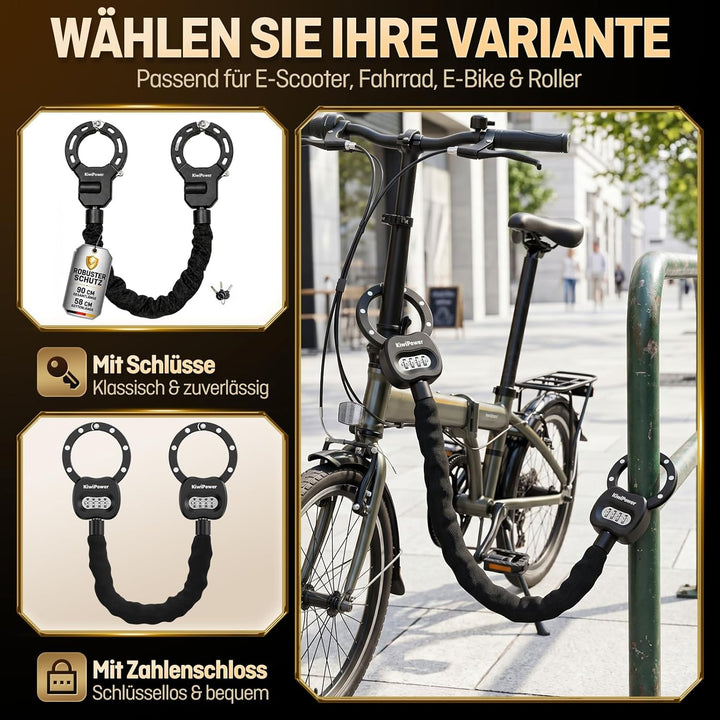 E Scooter Schloss mit Zahlenschloss, 90cm Kettenschloss mit Tasche, Handschellenschloss für E Roller