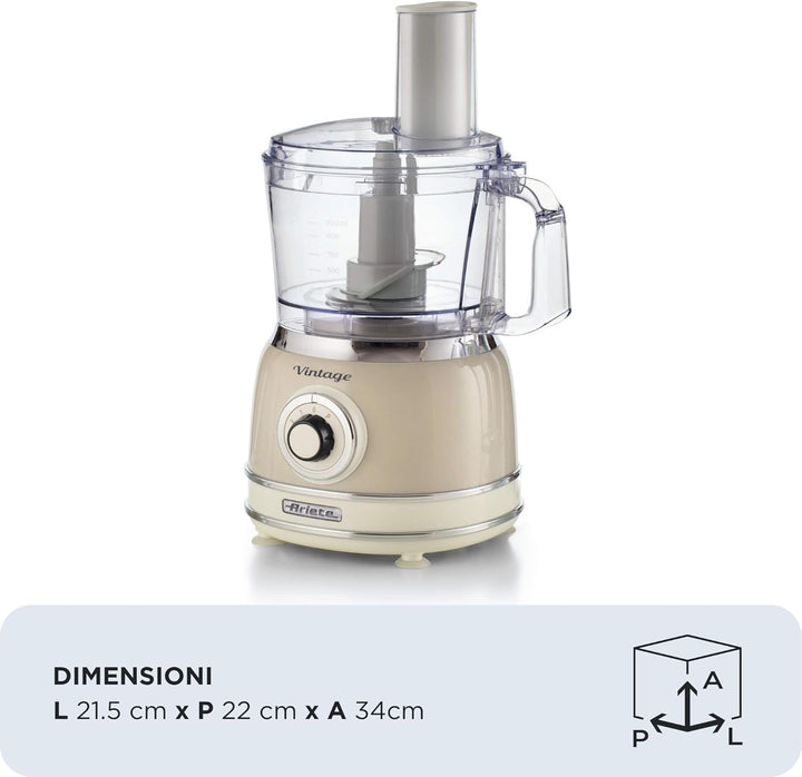 Ariete 1781 Küchenmaschine Vintage, 1000 W, Fassungsvermögen 2,1 l, Beige