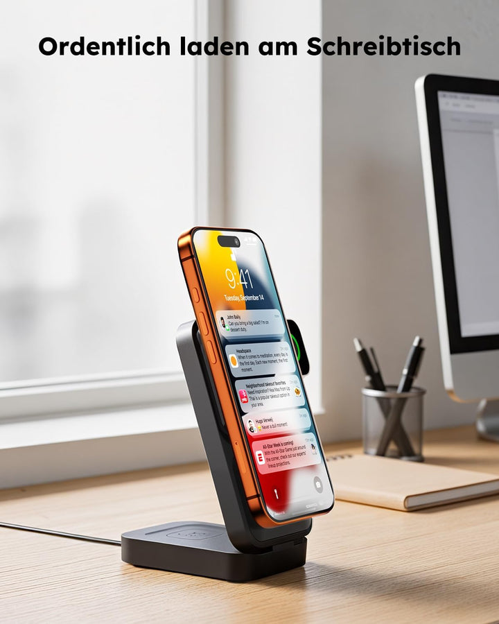 15W Magsafe Ladestation für Apple Watch und iPhone Faltbare mit Schnellladefunktion, 3 IN 1 Magsafe