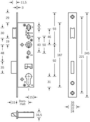 ToniTec® Rohrrahmenschloss PZ Stulp 16mm (Dornmass:45mm), Dornmass:45mm