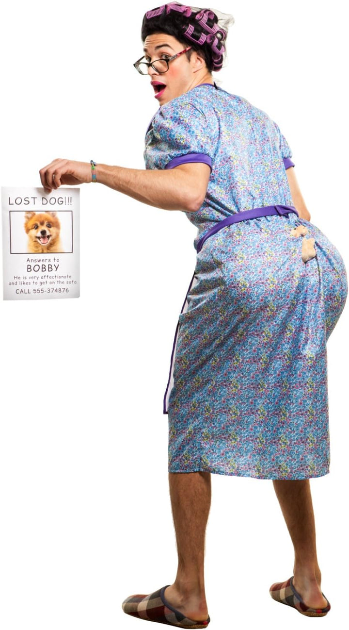 EUROCARNAVALES Herren Kostüm verzweifelte Oma Sucht Hündchen Gr. M/L Hausfrau Dicke Oma Karneval Spa