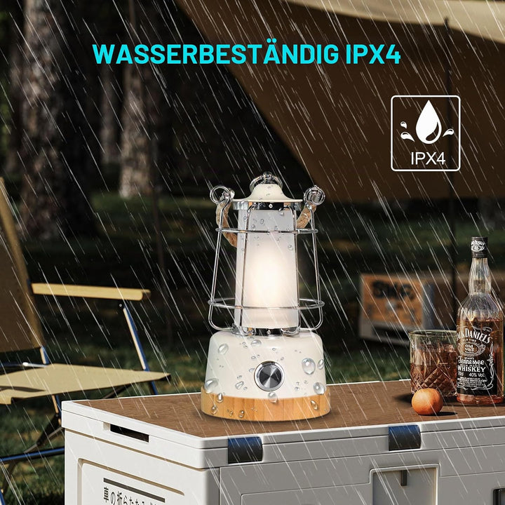 HARPER LIVING Wiederaufladbare LED-Laterne im Retro-Stil, 6 W, 370 Lumen, 5000 mAh, dimmbar, Farbwec