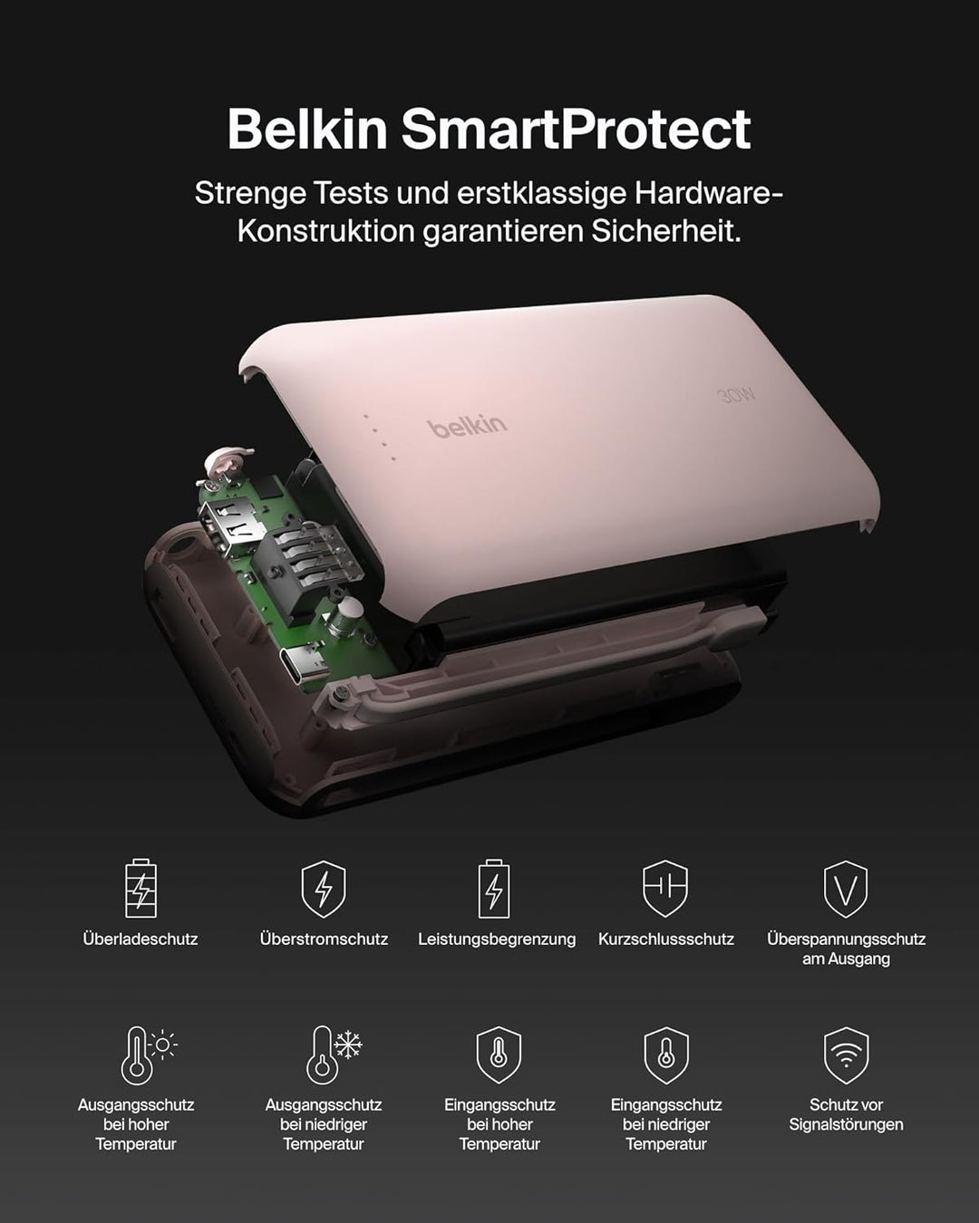 Belkin Portable Powerbank zum Schnellladen mit integriertem Kabel 20K PD 30 W, USB-C Power Delivery,