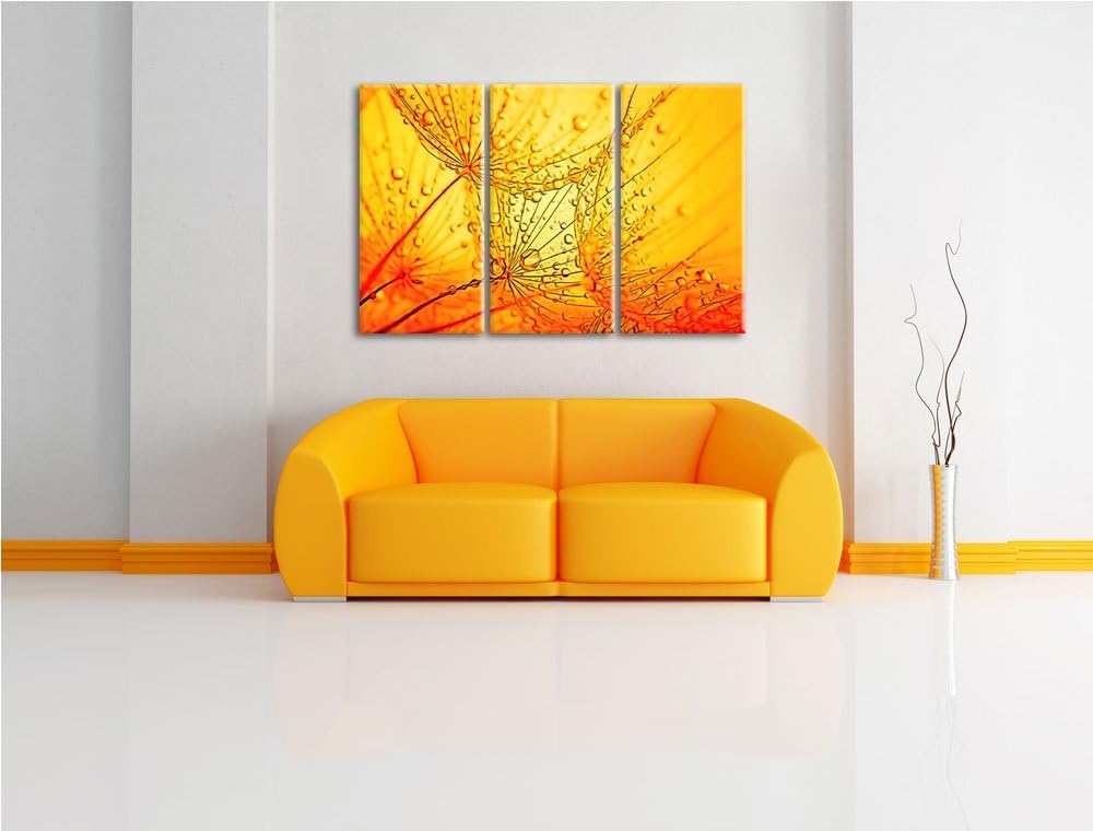 Pusteblumen Schirmflieger mit Tau Spezial 3-Teiler Leinwandbild 120x80 Bild auf Leinwand, XXL riesig
