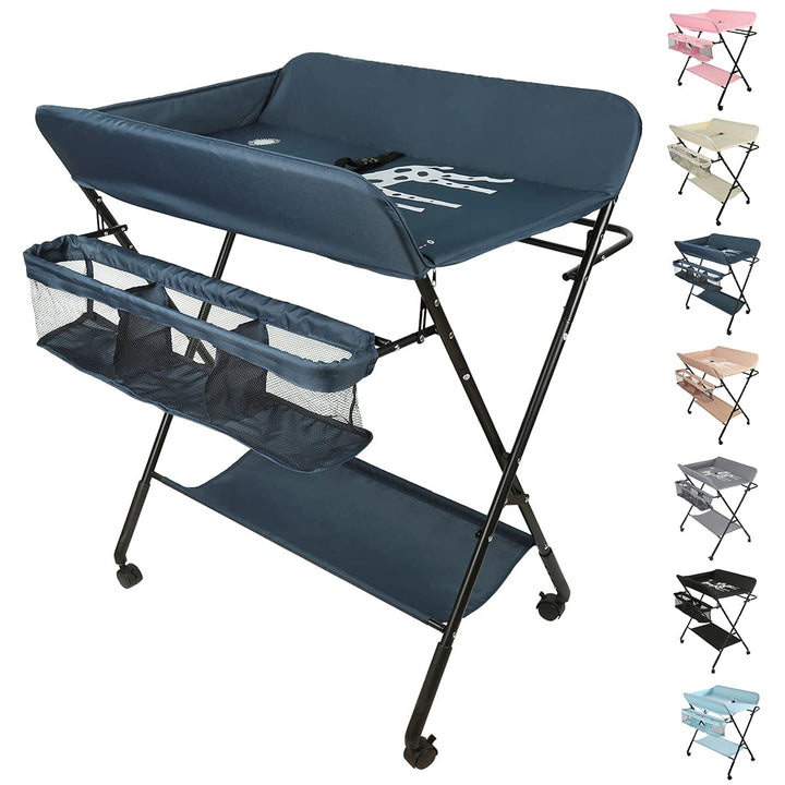 OHMG Baby Wickelkombi Klappbare Wickelkommode,Wickeltisch mit Rollen,Mobiler Wickeltisch mit Wickela