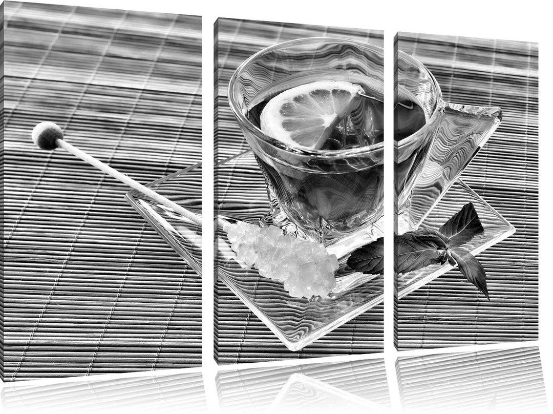 Pixxprint Tasse Tee mit Minze / 3-Teilig/Gesamtmass 120cm Leinwandbild bespannt auf Holzrahmen/Wandb