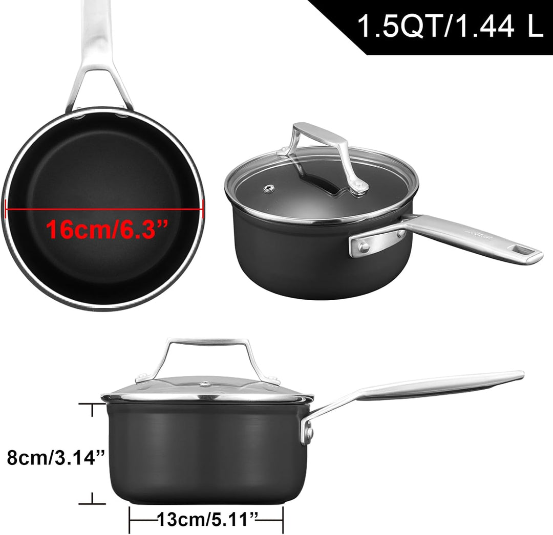 MSMK Kochtopf 16cm, 1.5L Kochtöpfe mit Deckel, Edelstahlgriff, Antihaft Topf Induktion, kratzfest, k
