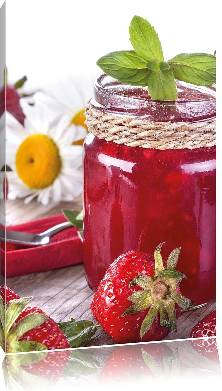 Pixxprint Glas mit Erdbeeren als Leinwandbild/Grösse: 100x70 / Wandbild/Kunstdruck/fertig bespannt,