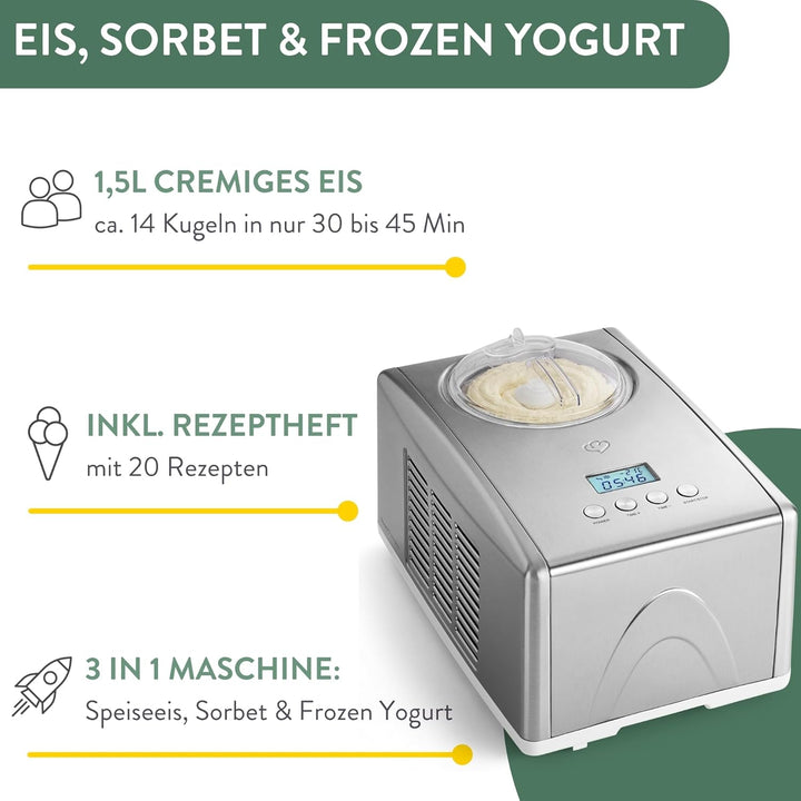 SPRINGLANE Eismaschine Emma 1,5 L mit selbstkühlendem Kompressor 150 W, Eiscrememaschine aus Edelsta