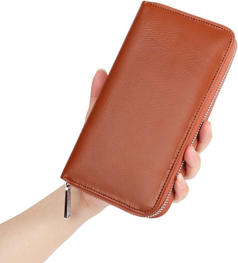 Cynure RFID-blockierender Kartenhalter für Damen, 36 Fächer, gross, lang, Leder, Reissverschluss, Sc
