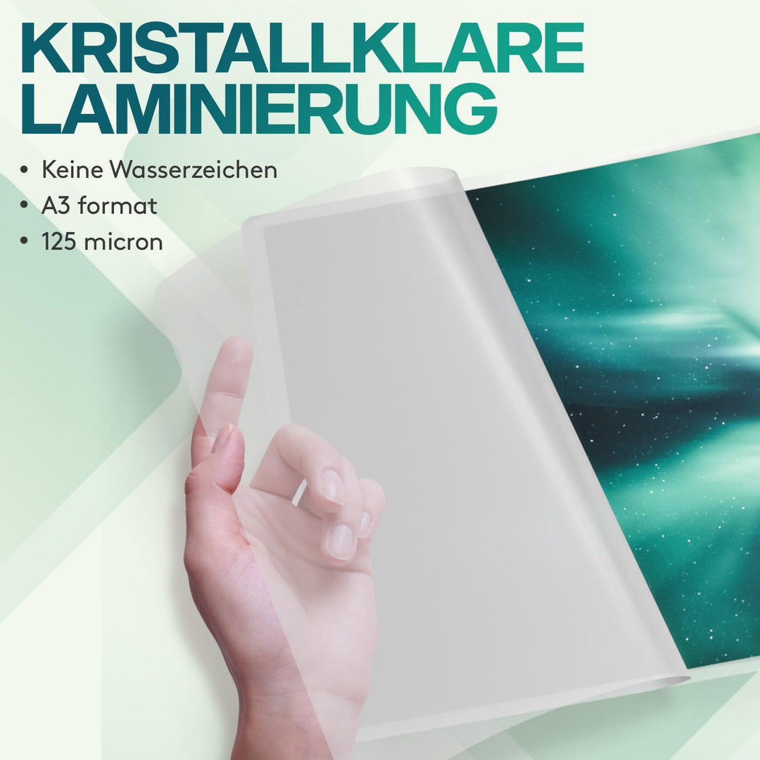 ACROPAQ Laminierfolien A3-125 mic, 50 Stück, Glaenzend, Premium Qualität, Abgerundete Ecken, Geeigne