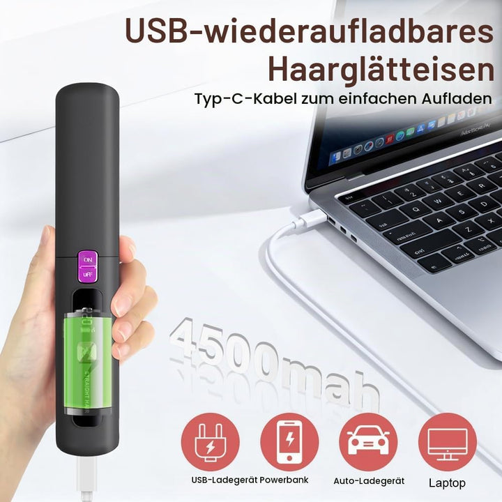 2 in 1 Glätteisen, 4500mAh Haarglätteisen, Kabellos Haarglätter, Keramik-Turmalin-Beschichtung, Weni