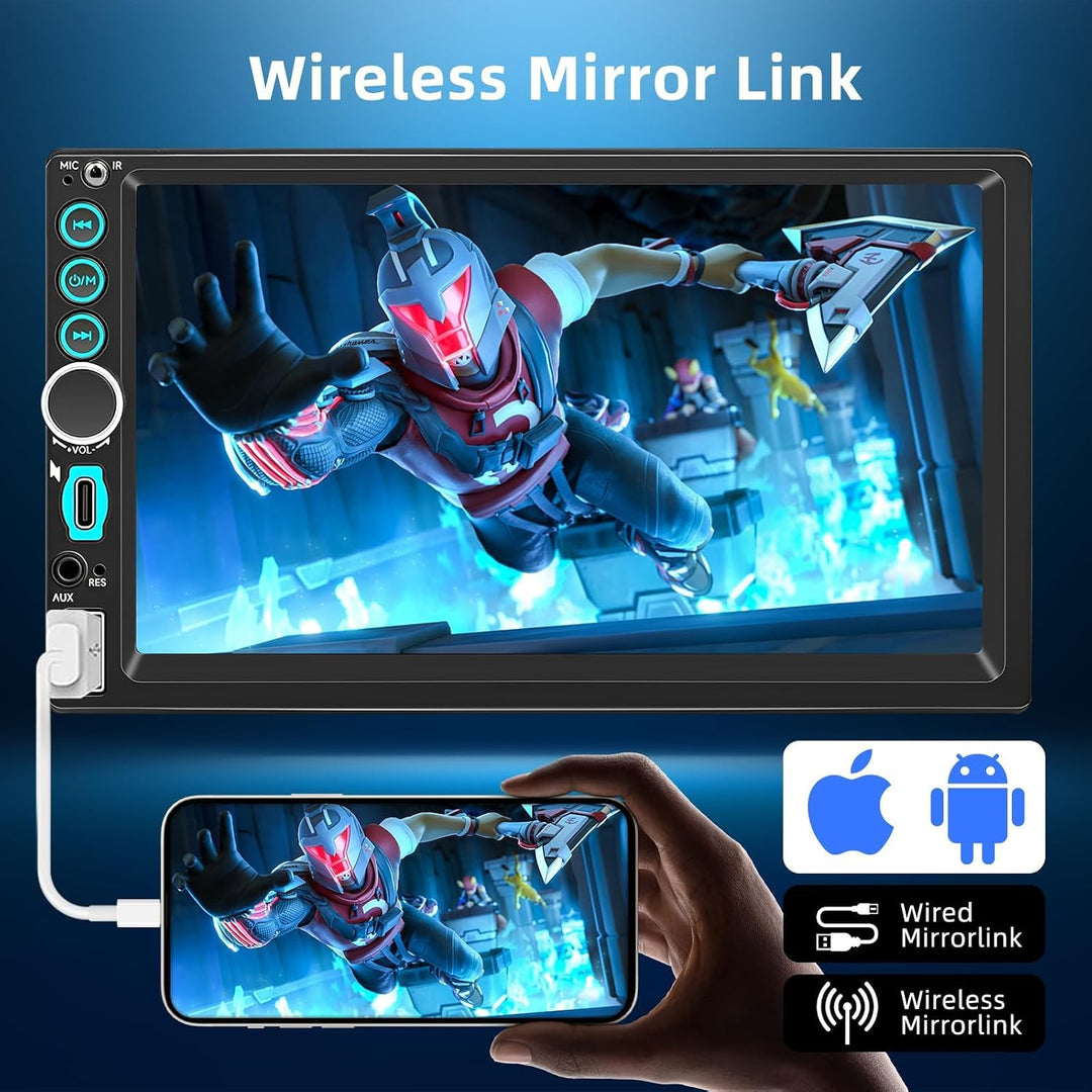 7 Zoll 2 Din Radio mit Wireless CarPlay &amp; Android Auto, Auto Radio Touch Display mit Rückfahrkamera,