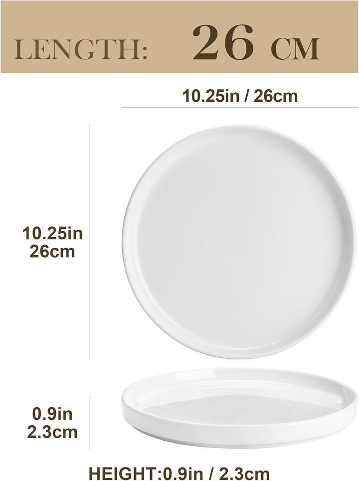 MALACASA Speiseteller 12 Personen, Ø 26 cm Grosse Teller Set aus Porzellan, 12-tlg Moderner Weisser