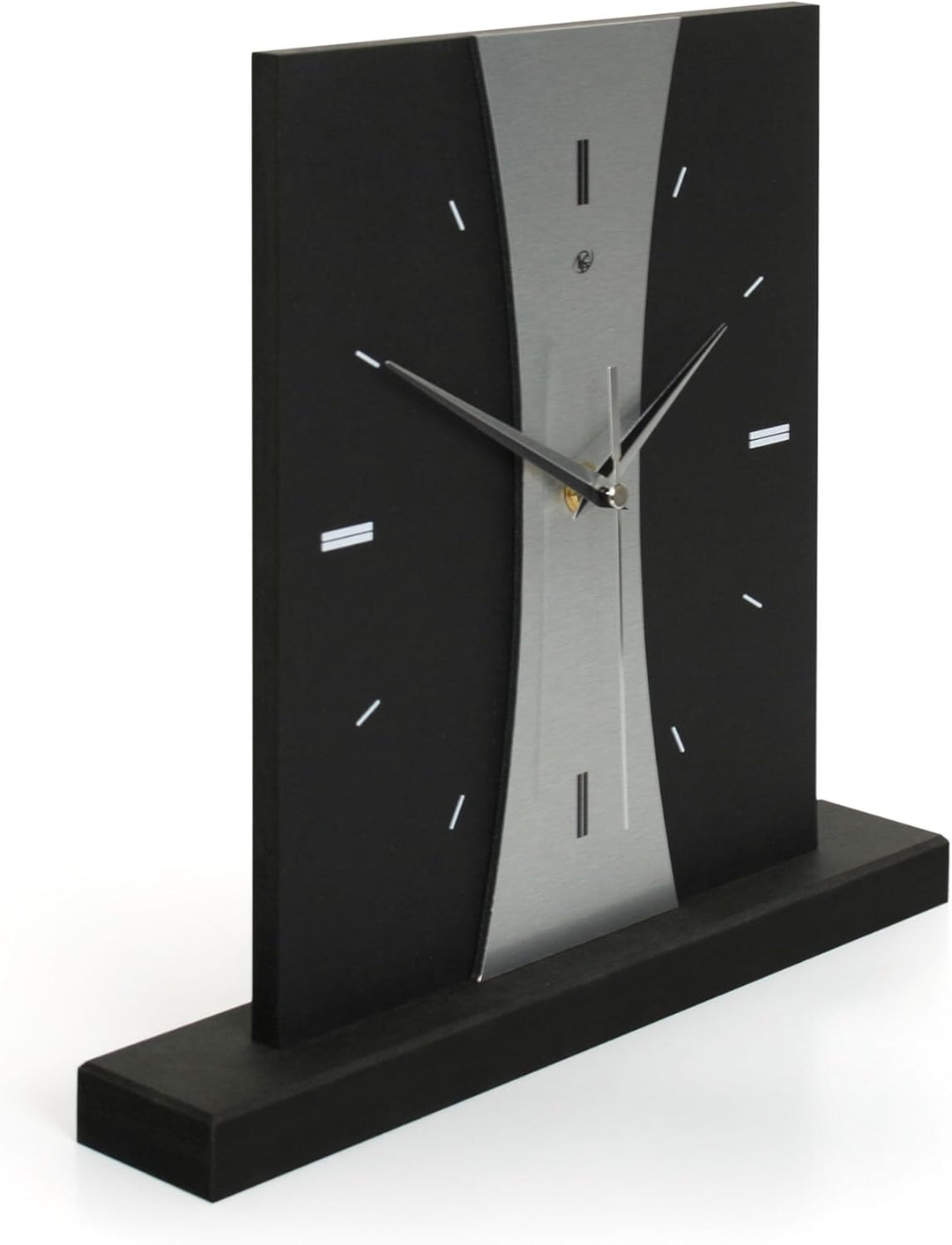 Kreative Feder Designer-Standuhr „Stripe“ aus Holz – Schwarze Tischuhr in modernem Metallic-Look ohn
