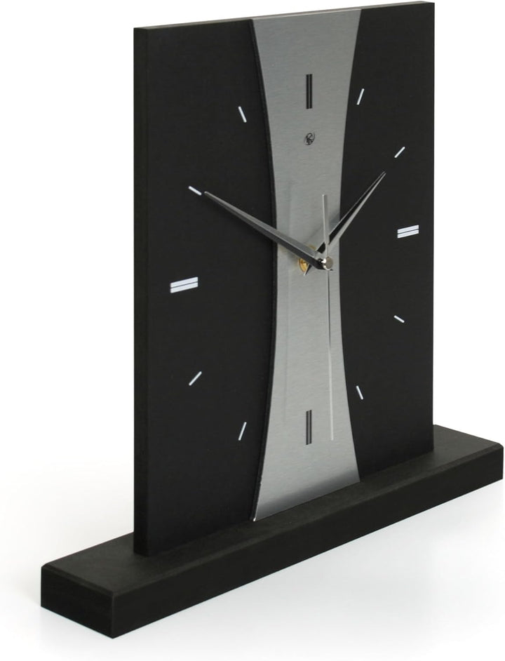 Kreative Feder Designer-Standuhr „Stripe“ aus Holz – Schwarze Tischuhr in modernem Metallic-Look ohn