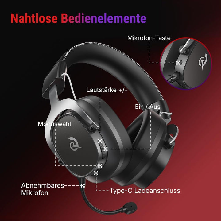 QCY Heroad VT200 Gaming Headset Wireless,2.4Ghz kabellos Headset Mit Mikrofon,7.1 Surround Sound,Blu