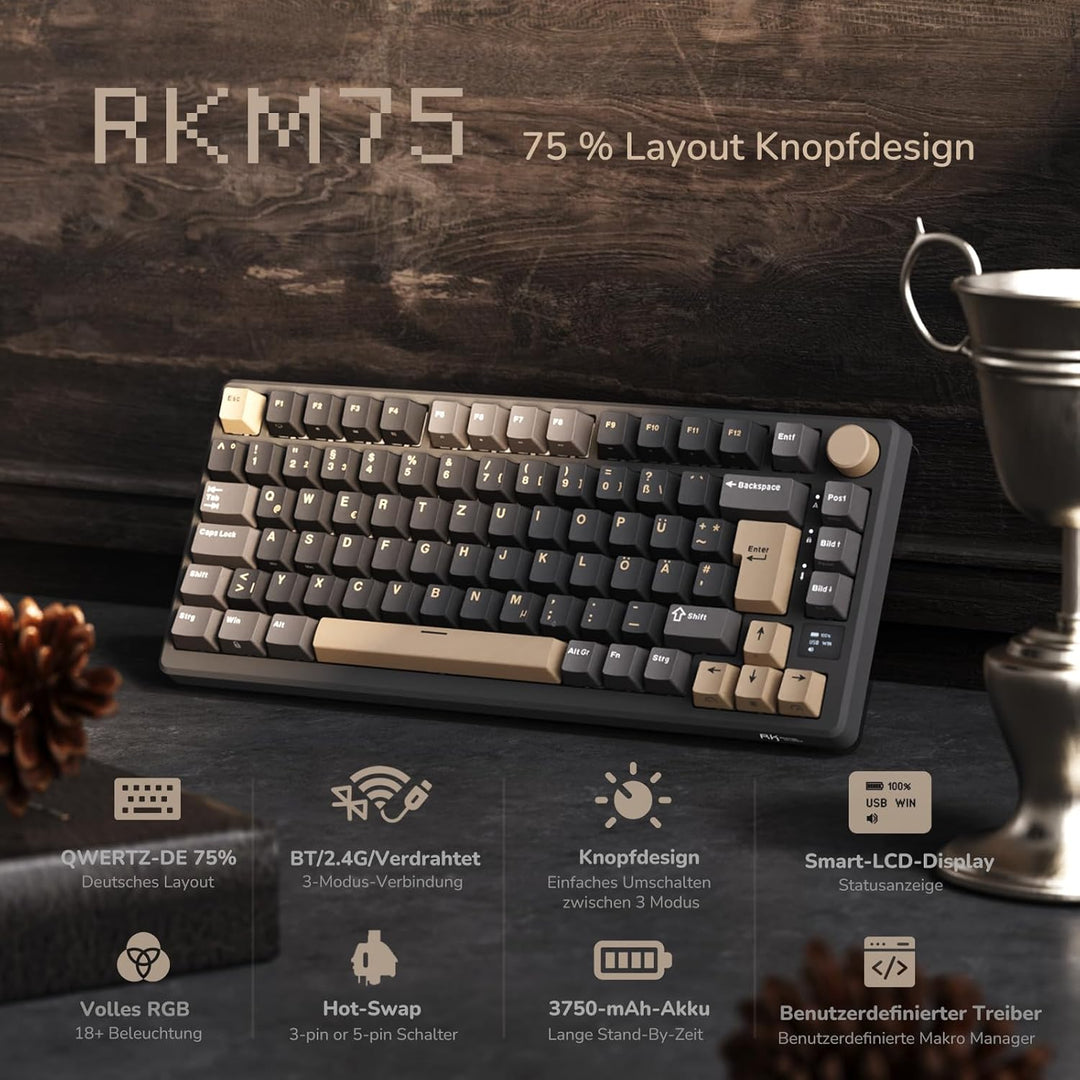 RK ROYAL KLUDGE M75 Gaming Tastatur kabellos 75% Prozent TKL Mechanische Tastatur RGB 2,4 GHz Wirele