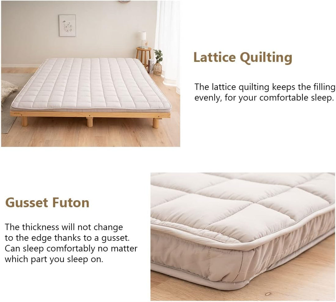 EMOOR Japanische Gepolsterte Futon-Matratze Machi 140 x 202 cm Grau, Zwickel Faltbar Verstaubar Elas