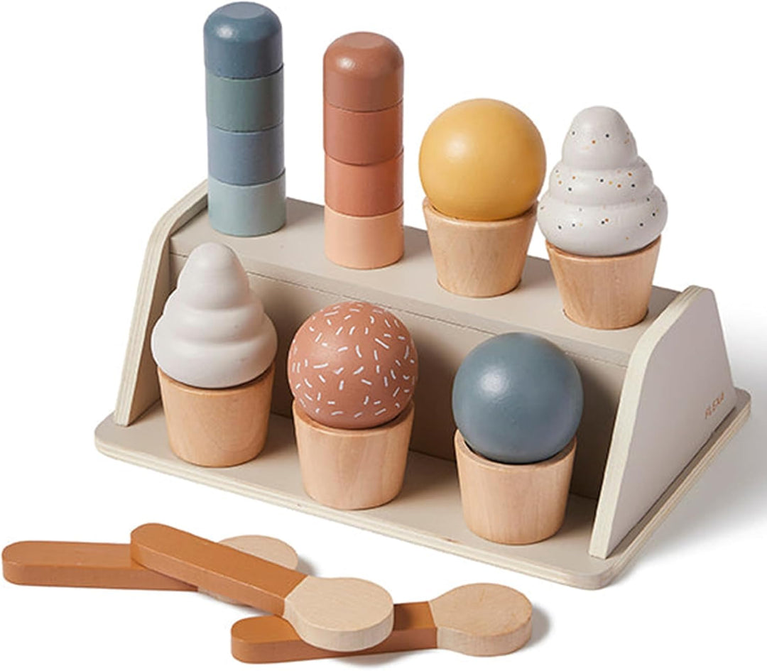 FLEXA Eisladen Kinder Holz | Eisdiele für Rollenspiele mit Einkaufsladen | Montessori Spielzeug ab 2