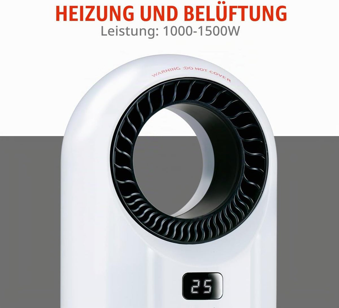 alpina Elektrischer Heizlüfter und Ventilator 1500W – Keramik Heizkörper mit Timer und Fernbedienung