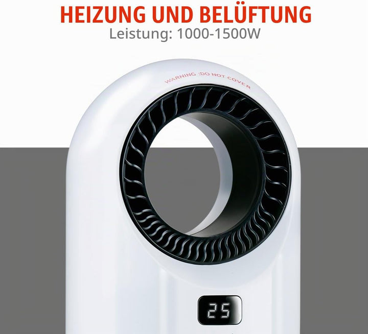 alpina Elektrischer Heizlüfter und Ventilator 1500W – Keramik Heizkörper mit Timer und Fernbedienung