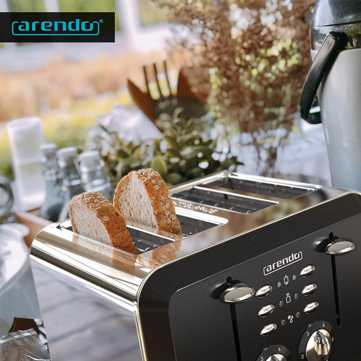 Arendo - Automatik Toaster 4 Scheiben in Edelstahl - bis zu vier Sandwich und Toast-Scheiben - Bräun