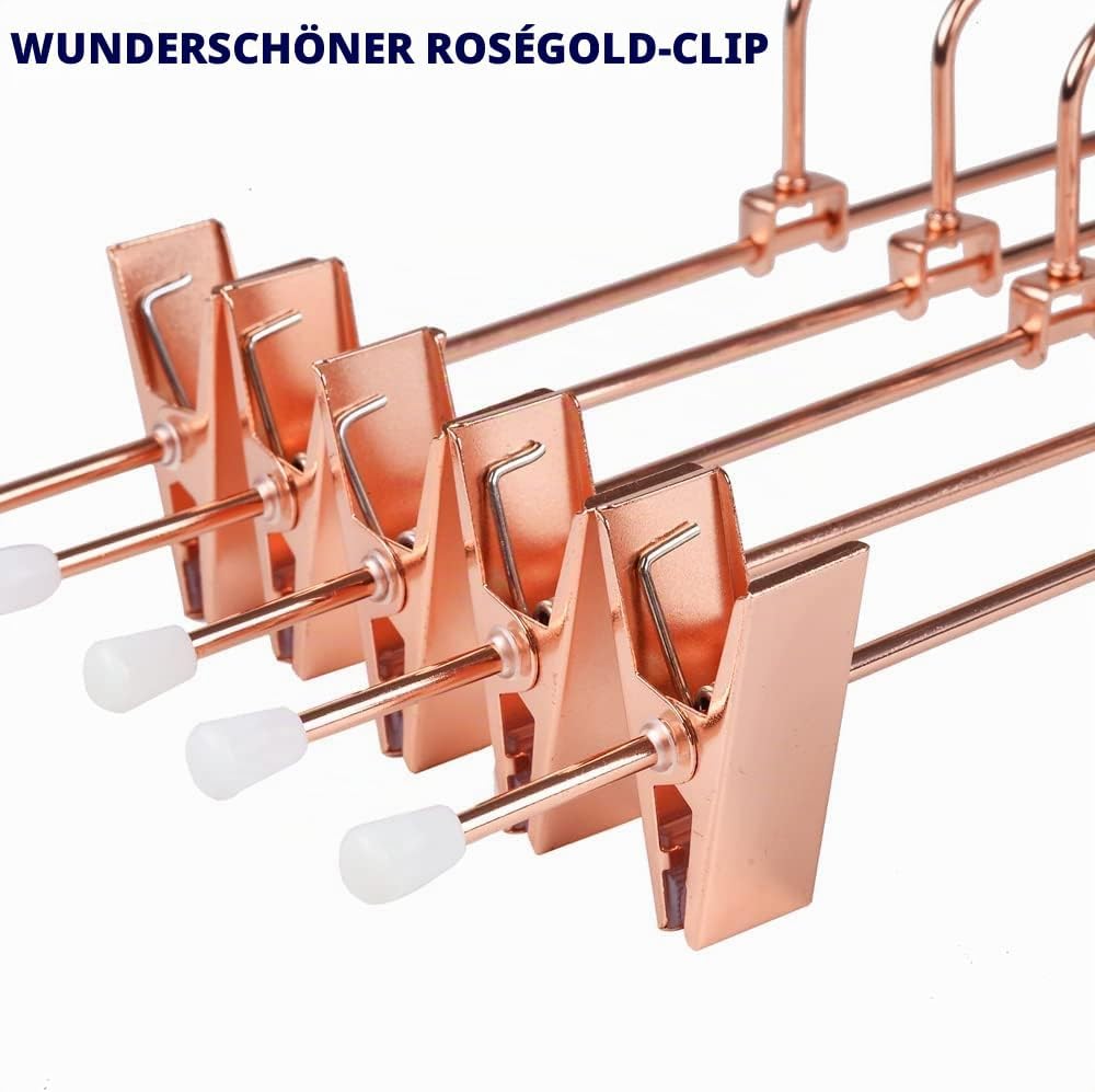 Amber Home 20 Stück 30cm Metall Kleiderbügel für Hose, Rotkupfer | Verstellbare Rutschfest Clips, Gl