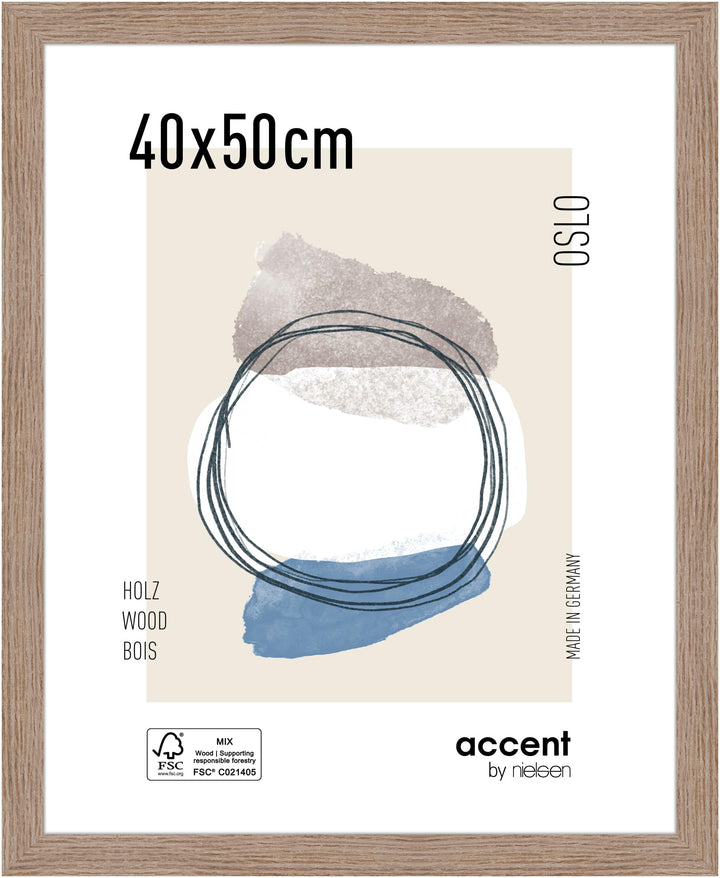 accent by nielsen Bilderrahmen, 40 x 50 cm, Holz, Eiche, Posterrahmen zum Aufhängen im Hoch- & Querf