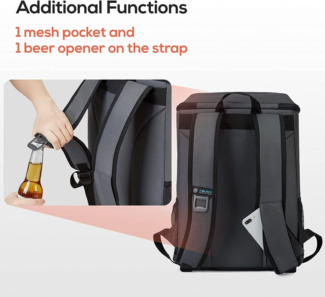 TOURIT Kühlrucksack Leichter Rucksack 28L mit Flaschenöffner Hält 30 Dosen Dunkelgrau, Dunkelgrau