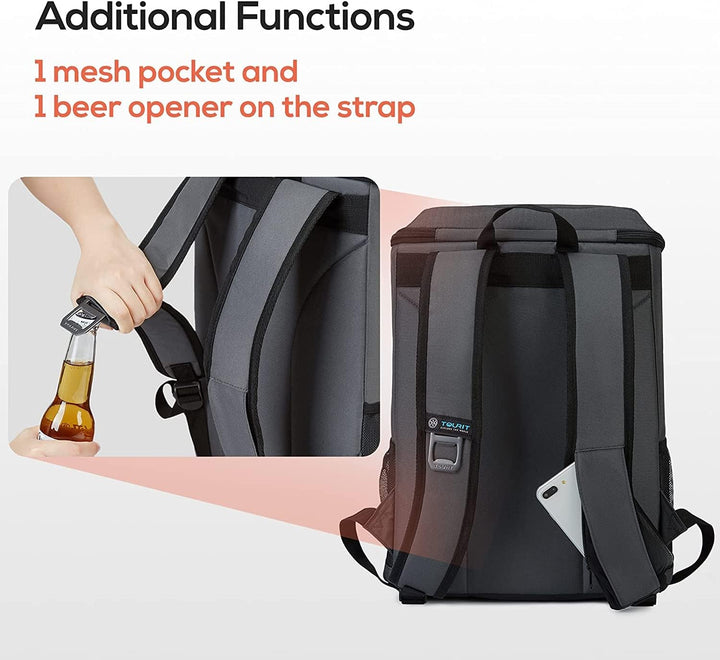 TOURIT Kühlrucksack Leichter Rucksack 28L mit Flaschenöffner Hält 30 Dosen Dunkelgrau, Dunkelgrau