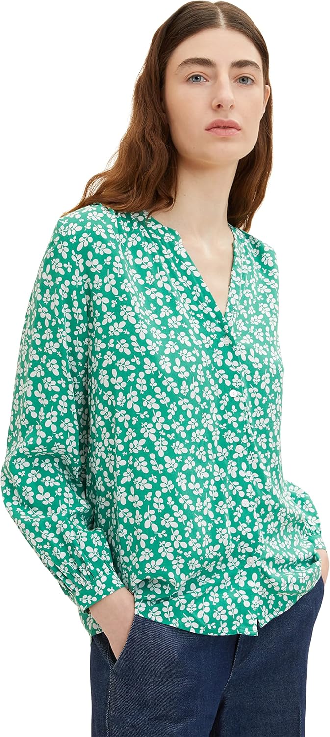 TOM TAILOR Damen Bluse mit Muster 34 31117 - Green Floral Design, 34 31117 - Green Floral Design