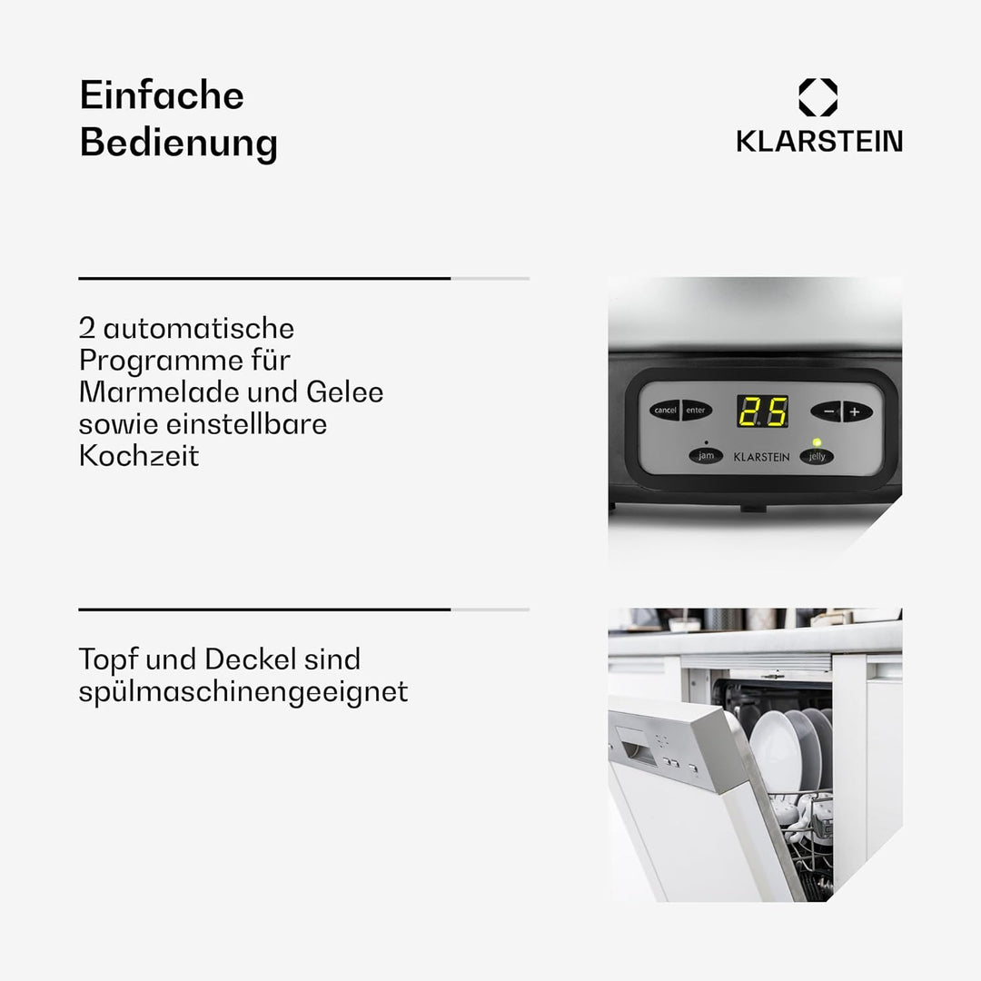 Klarstein Jam Session Marmeladen- und Geleekocher, 1000W, 2 Automatikprogramme, einstellbare Kochzei