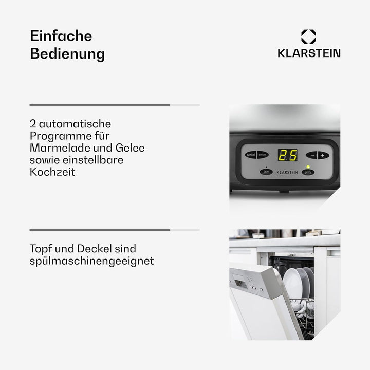 Klarstein Jam Session Marmeladen- und Geleekocher, 1000W, 2 Automatikprogramme, einstellbare Kochzei
