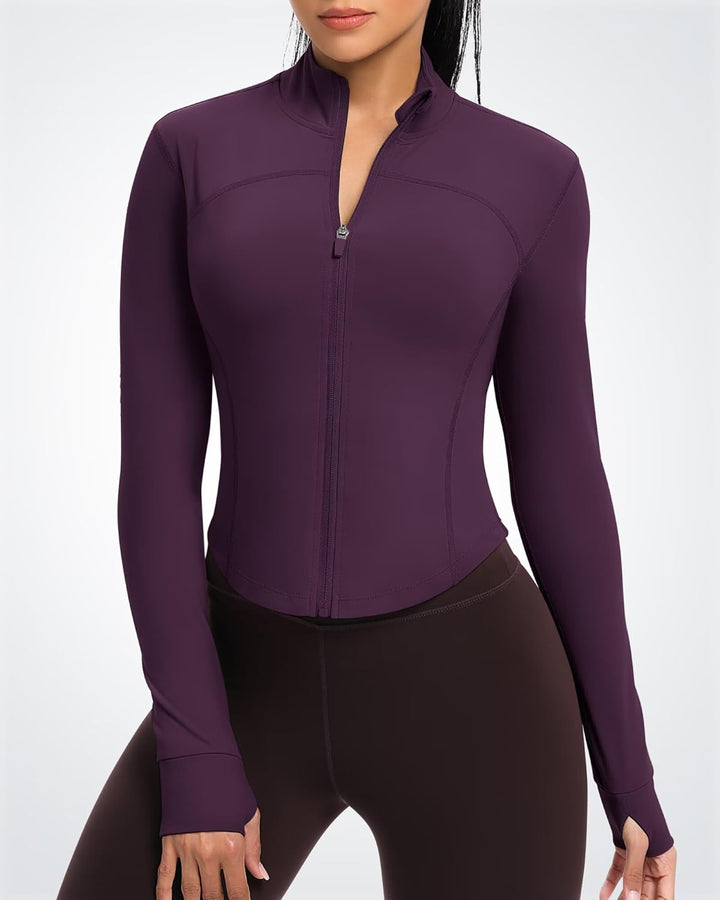 QUEENIEKE Kurze Damen Sportjacke – Leichtes atmungsaktives Yoga-Oberteil mit Daumenlöchern für Fitne