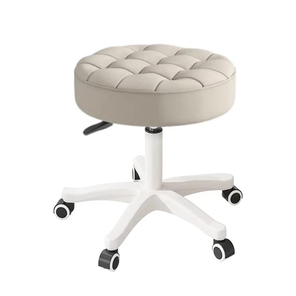Kleiner Stuhl, runder Drehhocker mit Rollen, Sitzhöhe 35–45 cm, 360° drehbar, PU-Leder, höhenverstel